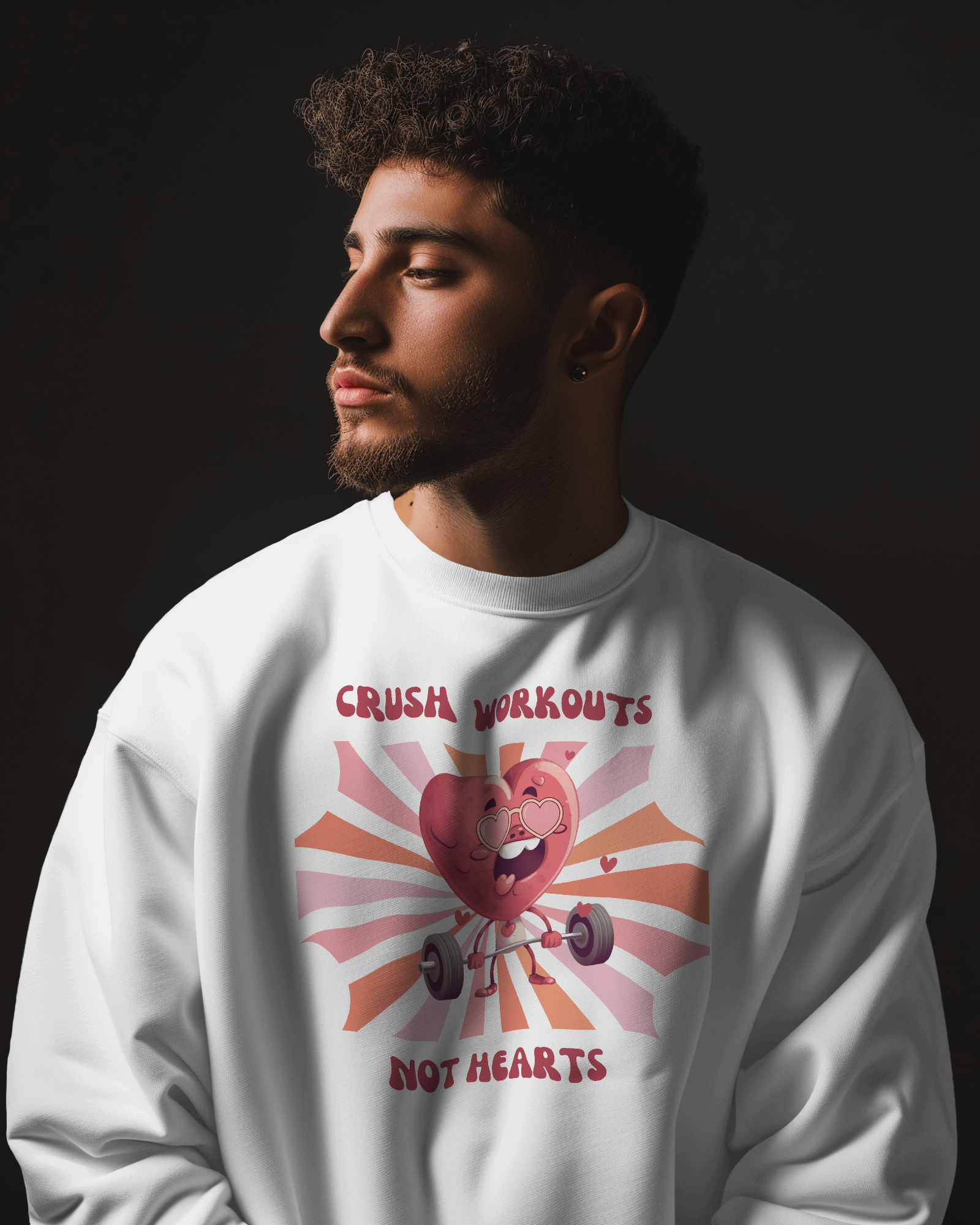 "Crush Workouts, Not Hearts" crewneck sweatshirt